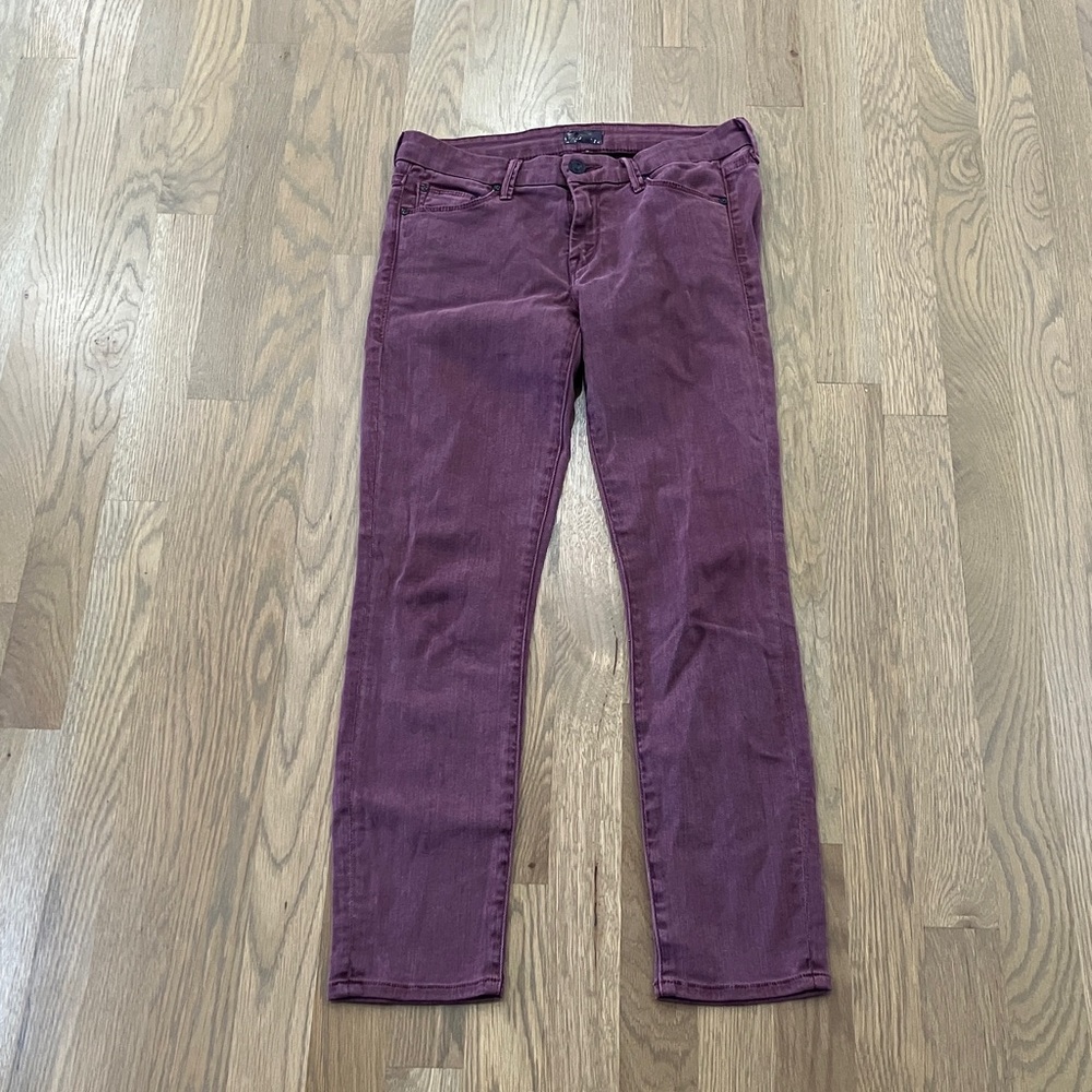 Mother Women's The Looker Crop Burgundy Designer Denim Cropped Skinny Jeans